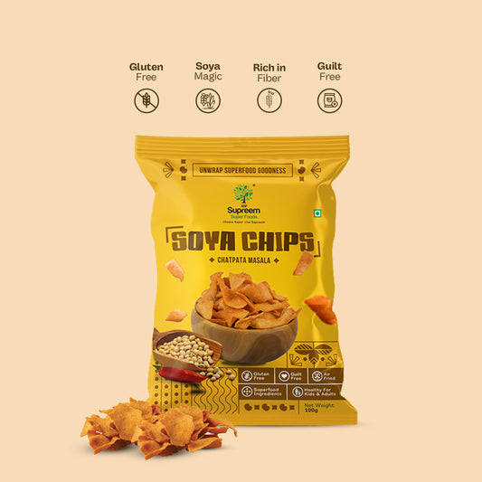 Gluten Free Ragi & Millet Chips - Health and Taste in one Snack + Indian Fava Beans - Chatpata Masala Snack + Quinoa Puffs - Roasted Puffs Snack with Cheese & Garlic + Soya Chips – All the Goodness of Soya. 100 gms - Combo pack of 4