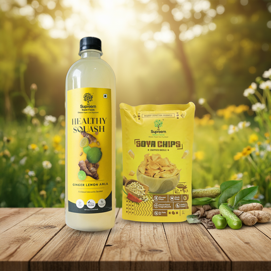 Ginger Lemon Amla squash + Soya Chips pack of 2