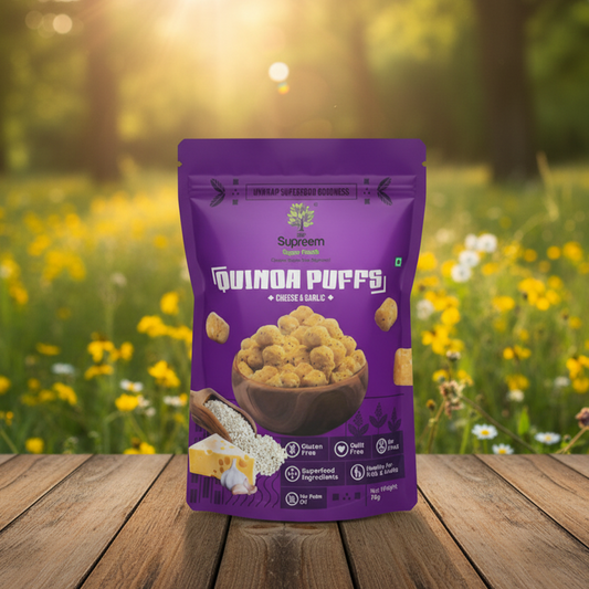 Gluten Free Quinoa Puffs 70 gms - Roasted Puffs Snack with Cheese & Garlic - Pack of 2 Roasted Puffs with Cheese & Garlic Snack
