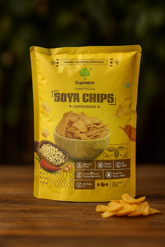 Gluten Free Ragi & Millet Chips - Health and Taste in one Snack + Indian Fava Beans - Chatpata Masala Snack + Quinoa Puffs - Roasted Puffs Snack with Cheese & Garlic + Soya Chips – All the Goodness of Soya. 100 gms - Combo pack of 4