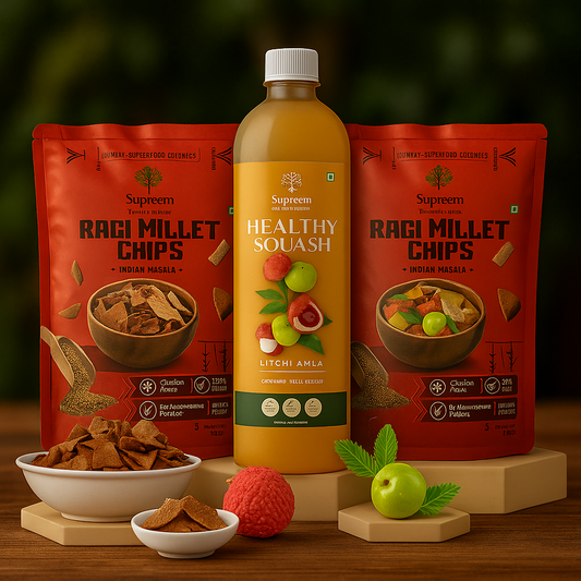 Litchi Amla Squash + Ragi Millet Chips pack of 2