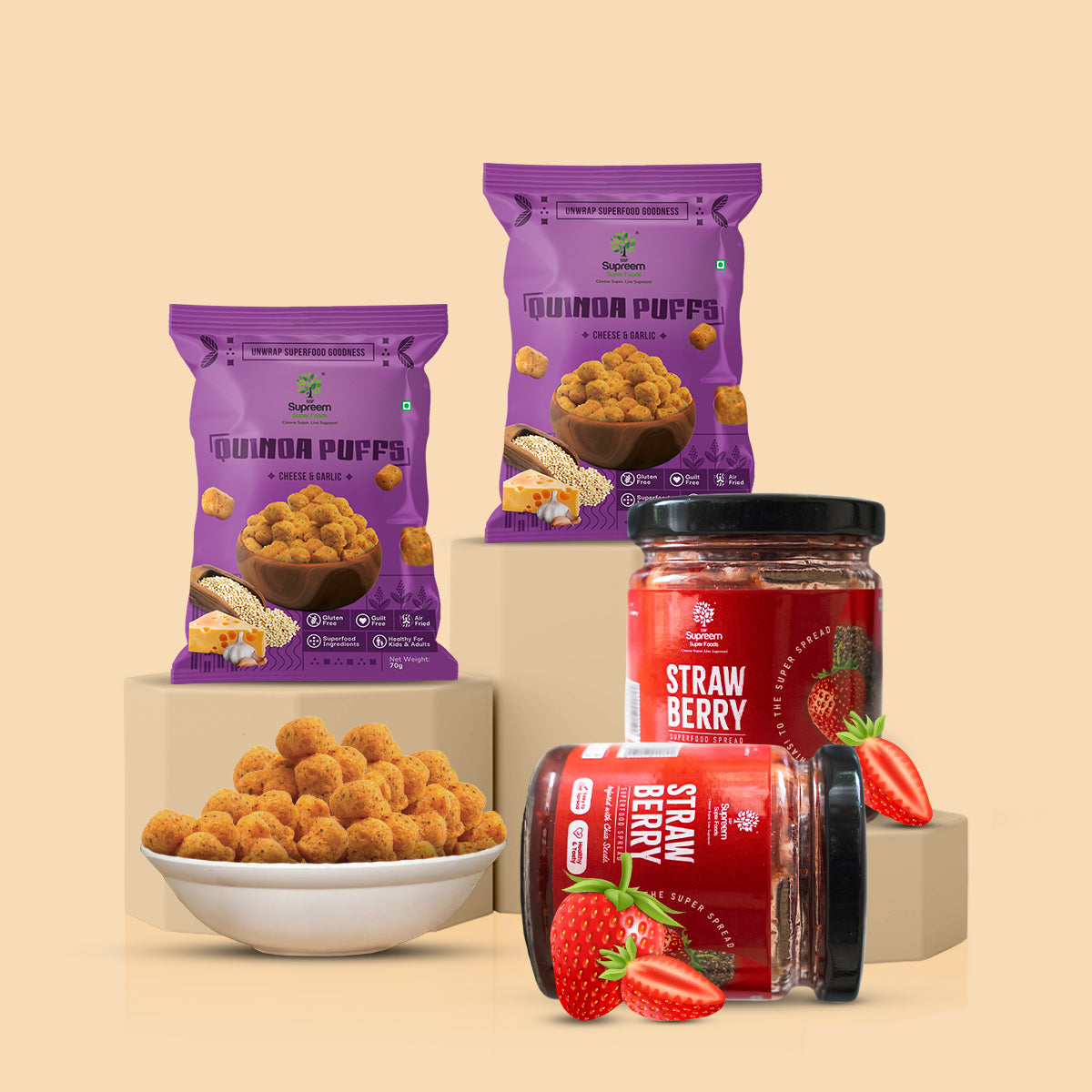 Quinoa Puffs Pack Of 2 + Strawberry Spread 200gms Pack Of 2