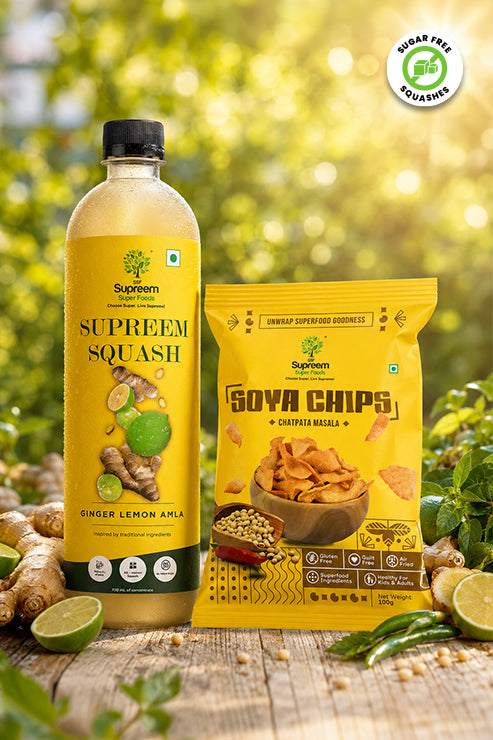 Ginger Lemon Amla squash + Soya Chips pack of 2