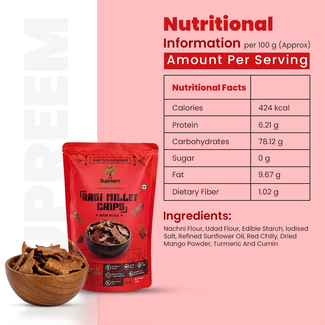 Gluten Free Ragi & Millet Chips 100gms - Health and Taste in one Snack - Pack of 2