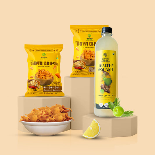 Ginger Lemon Amla squash + Soya Chips pack of 2