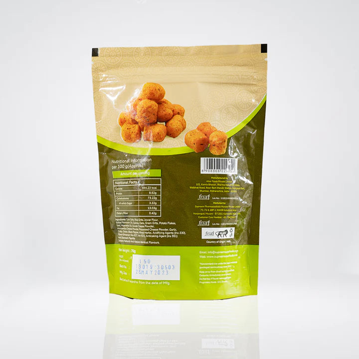 Gluten Free Quinoa Puffs - Roasted Puffs Snack with Cheese & Garlic - Pack of 2 Roasted Puffs with Cheese & Garlic Snack